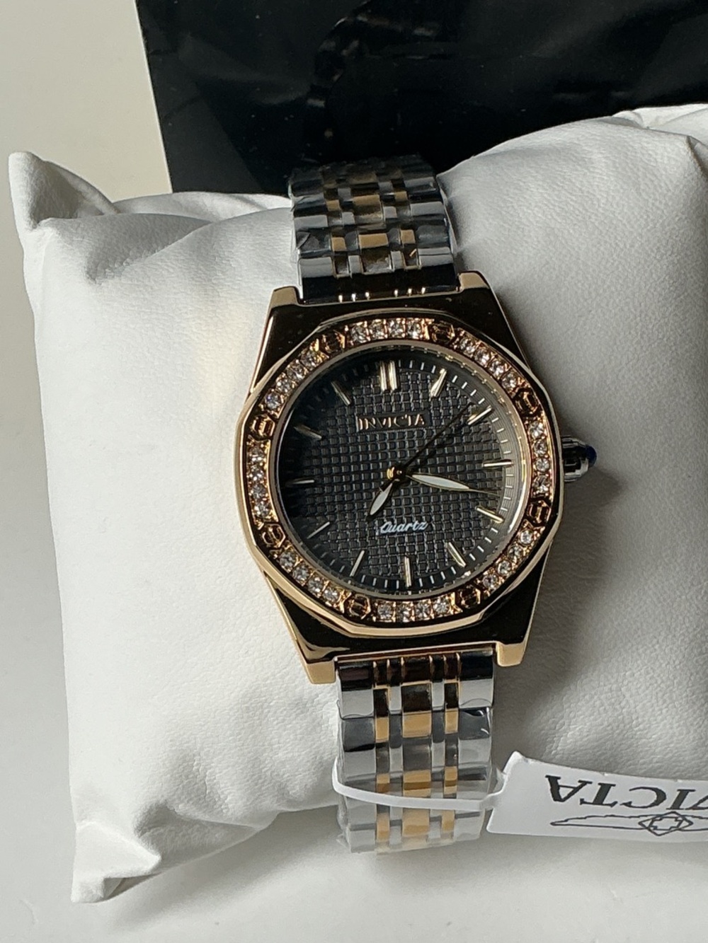 Invicta Two-Tone Black and Gold Women's Bracelet Watch with Crystal Bezel 69369